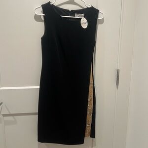 NWT Bailey 44 Black Dress with Gold Beaded Underlay